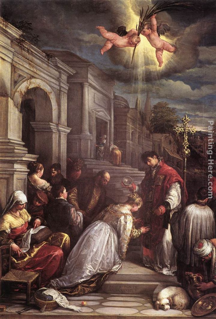 St Valentine Baptizing St Lucilla painting - Jacopo Bassano St Valentine Baptizing St Lucilla art painting